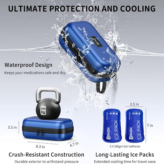 Blue Temperature Display EVA Insulin Pen Cooler Bag With 2 Ice Packs