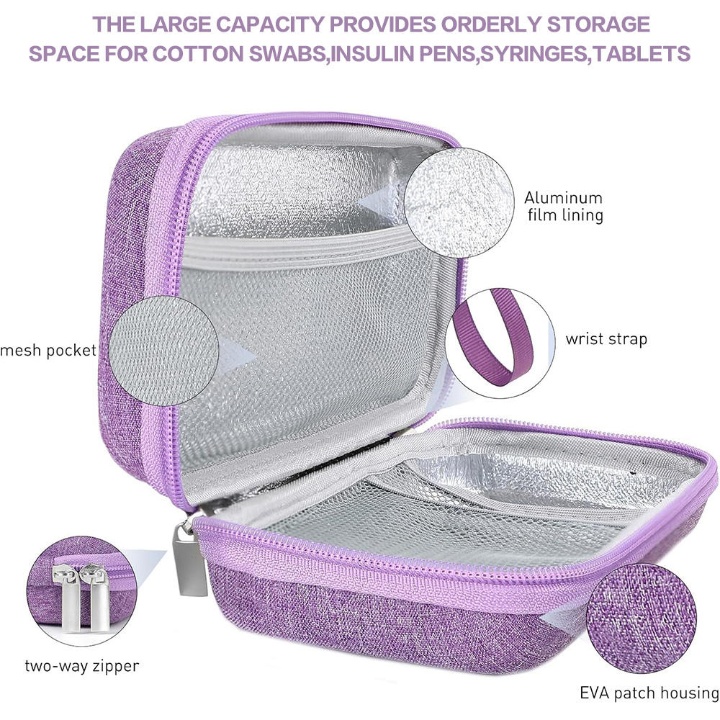 EVA Insulin Pen Trave Purple Cooler Case With Temperature Display